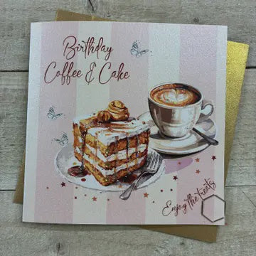 Birthday Card: Coffee & Cake - Hand Finished - White Cotton