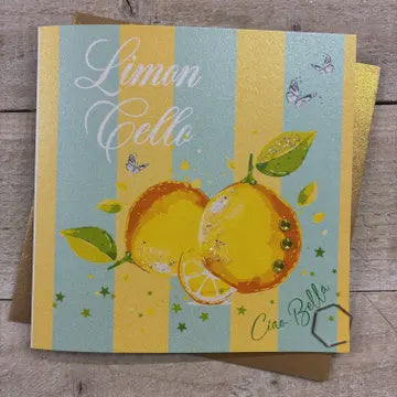 Birthday Card: Limon Cello Lemons - Hand Finished - White Cotton