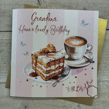 Grandma Card: Coffee & Cake - Hand Finished - White Cotton