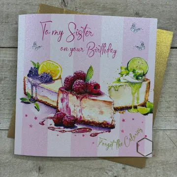 Sister Card:  Birthday Cheesecake - Hand Finished - White Cotton