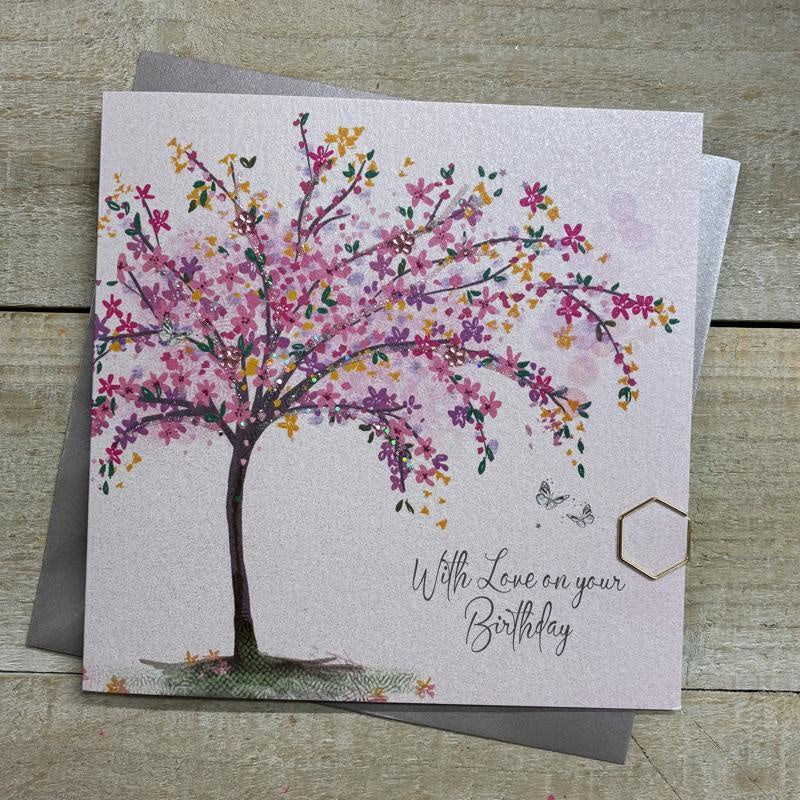 Birthday Card: BEAUTIFUL TREE Hand Finished  - White Cotton Cards
