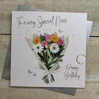 Niece Card: Bouquet Of Flowers - White Cotton Cards