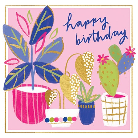 Birthday Card: Patterned Potted Plants - Paper Rose