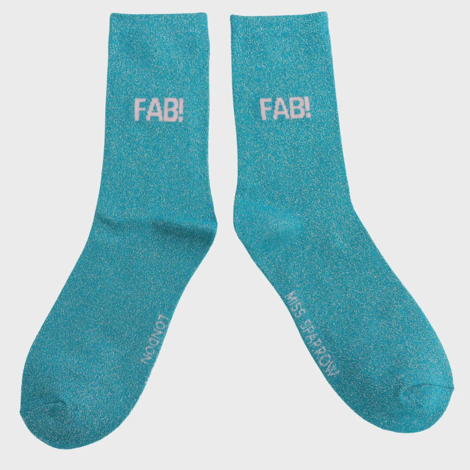 Ladies Socks: Fab - Blue Glitter - Miss Sparrow