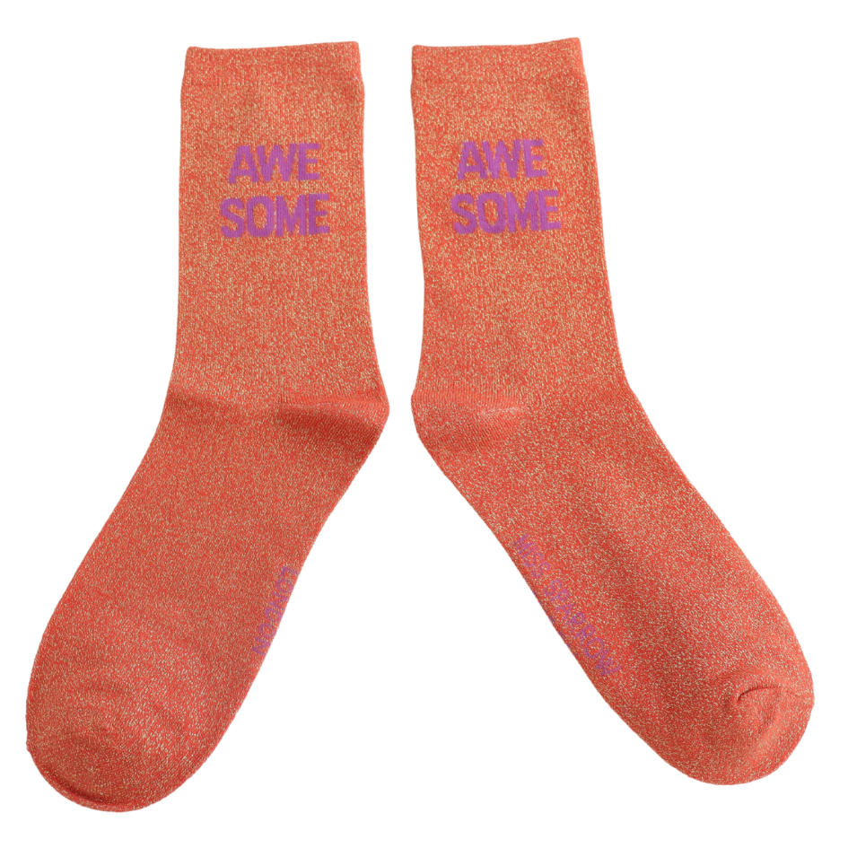 Ladies Socks: Awesome - Orange Glitter - Miss Sparrow