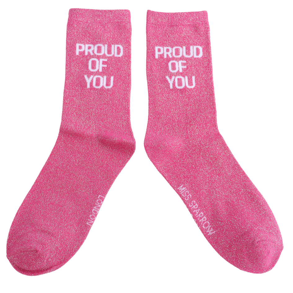 Ladies Socks: Proud of You - Pink Glitter - Miss Sparrow