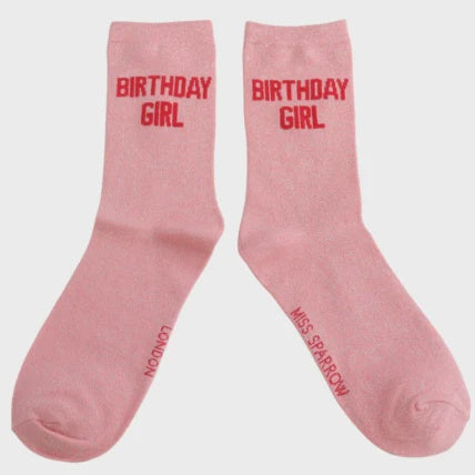 Ladies Socks: Birthday Girl - Pink Glitter - Miss Sparrow