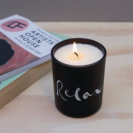 Candle: Scented Glass Relax Mindfullness Essential Oils - Black