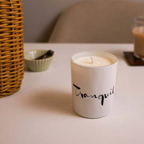 Candle: Scented Glass Tranquil Mindfullness Essential Oils - White