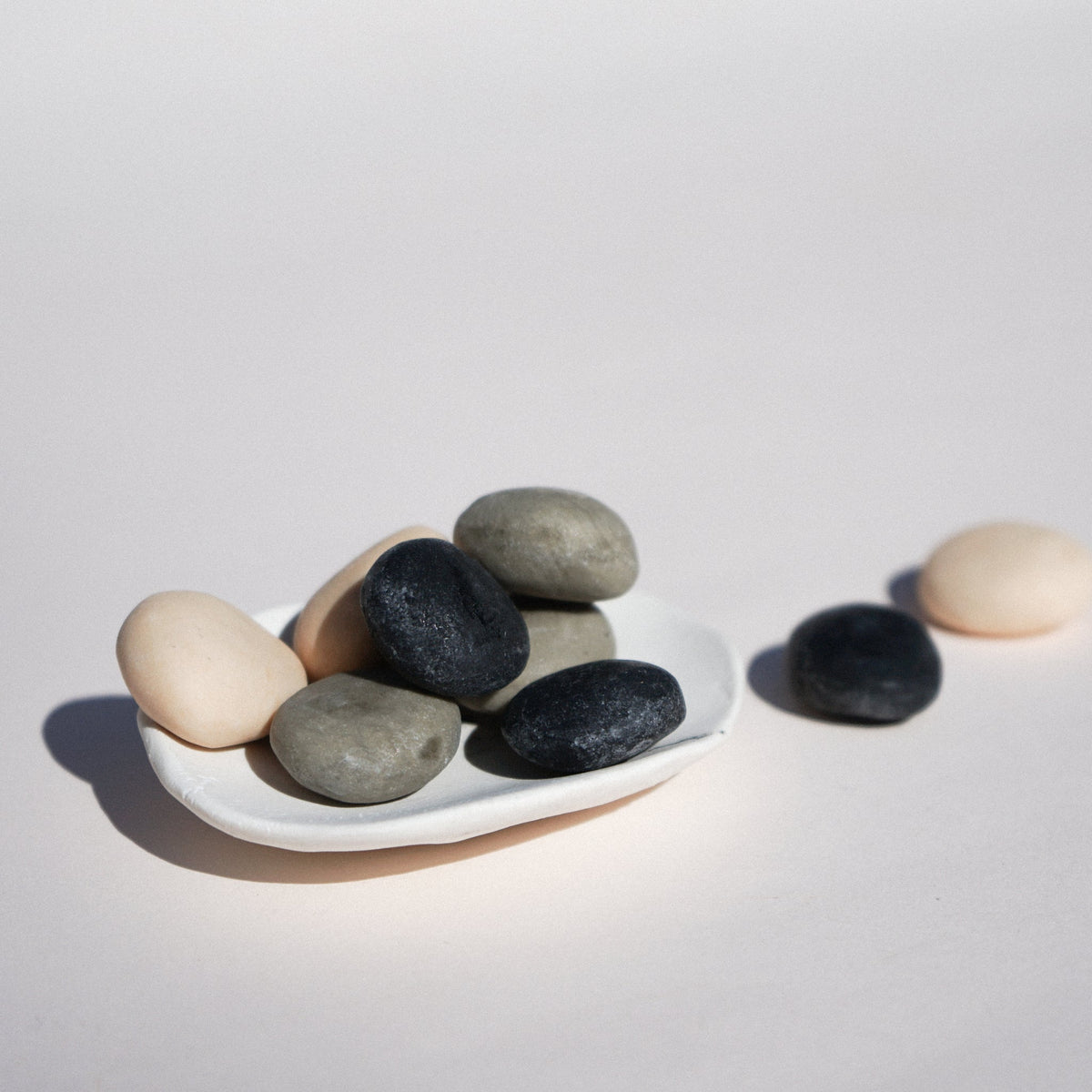 Handmade Natural Soap Set Porcelain Dish & Pebbles set of 9 Mini - Assorted Greys