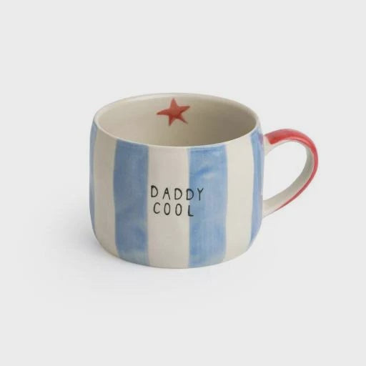 Mug: Stoneware Hand-Painted Striped Daddy Cool - Blue - Belly Button Designs