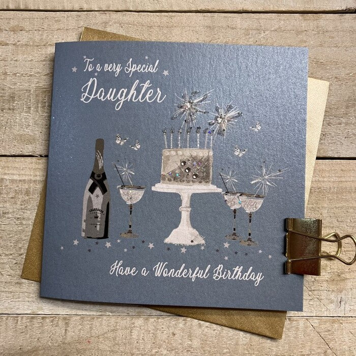Daughter Card: Teal Special Daughter - Sparkling Cake & Champagne