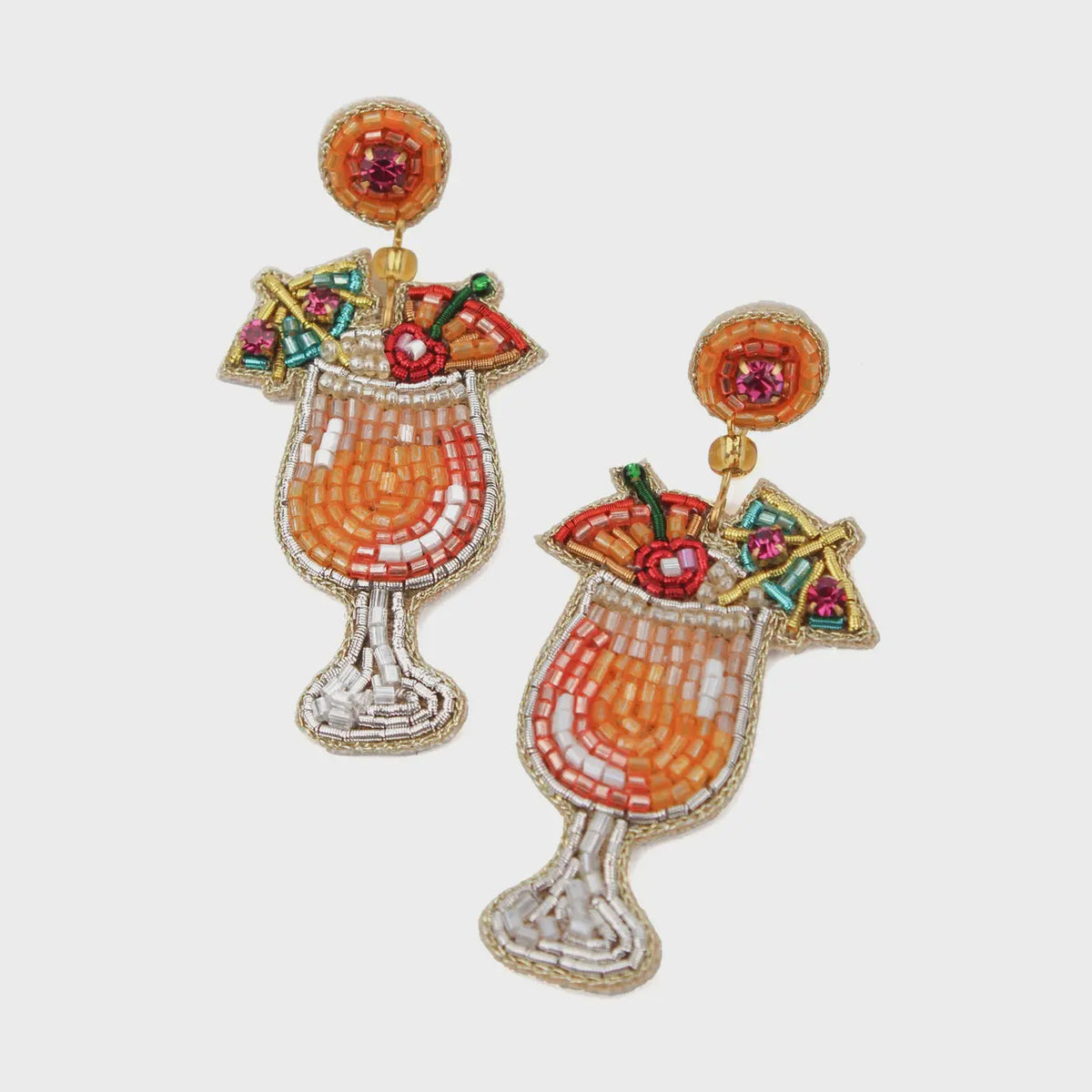 Earrings: Drop Handmade Beaded Orange Umbrella Cocktails  - Orange - My Doris