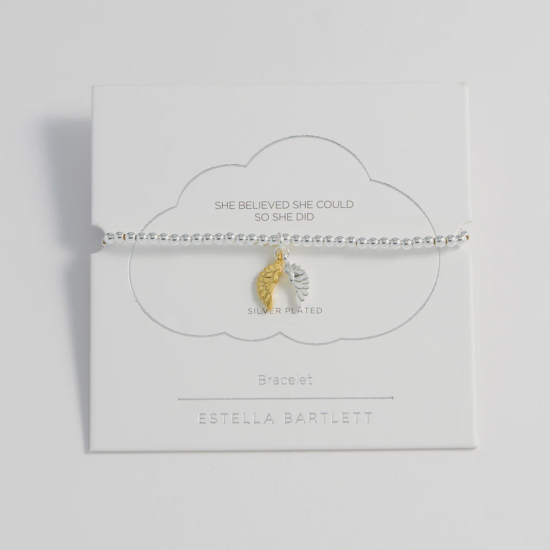 Bracelet on Message Card: Sienna Wings SHE BELIEVED SHE COULD SO SHE DID - Silver Plated - Estella Bartlett