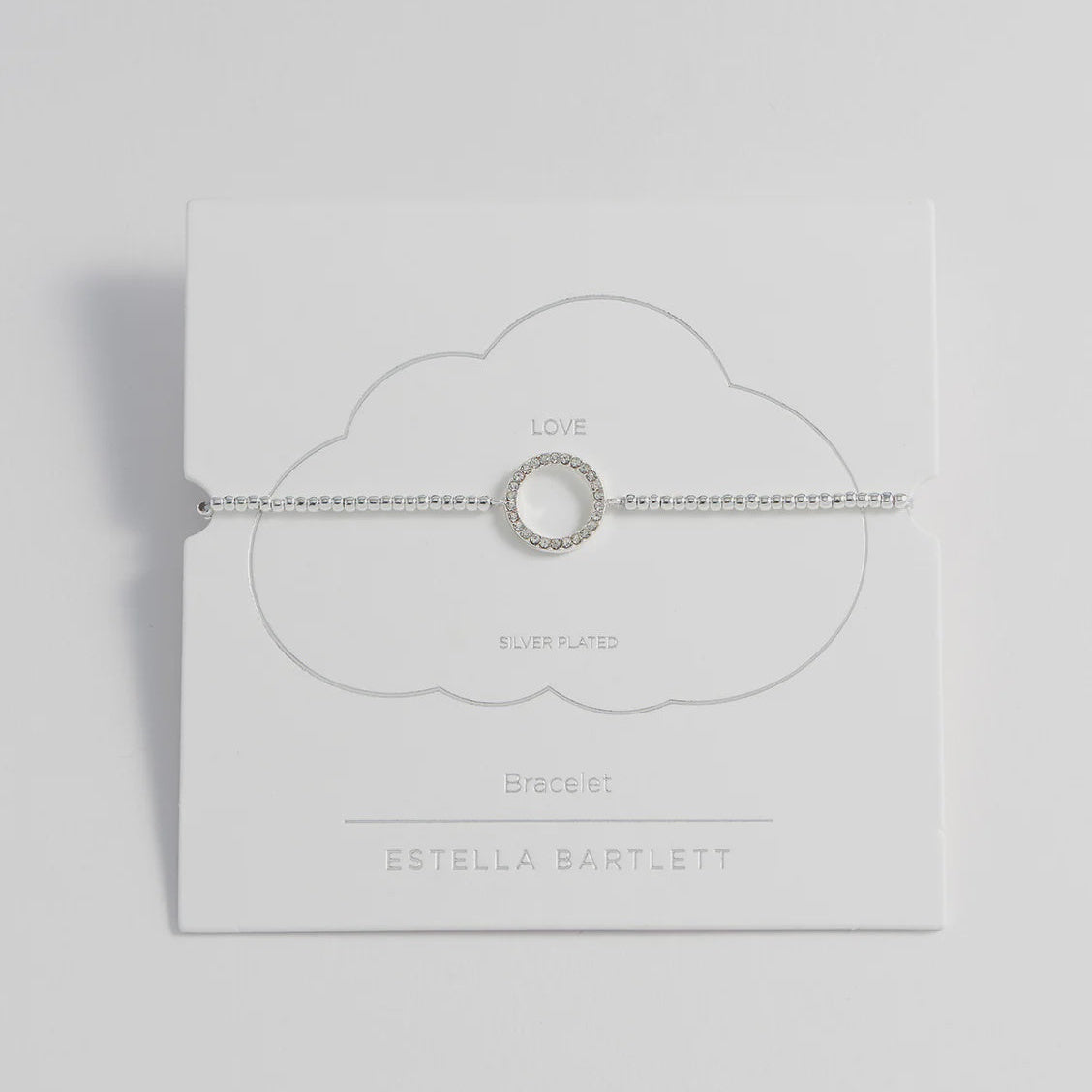 Bracelet on Message Card: Crystal Circle Louise -  LOVE - Silver Plated - Estella Bartlett
