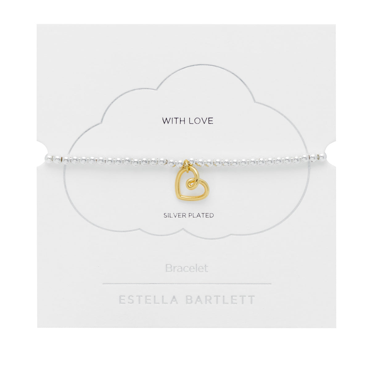 Bracelet on Message Card: Heart WITH LOVE - Silver Plated - Estella Bartlett