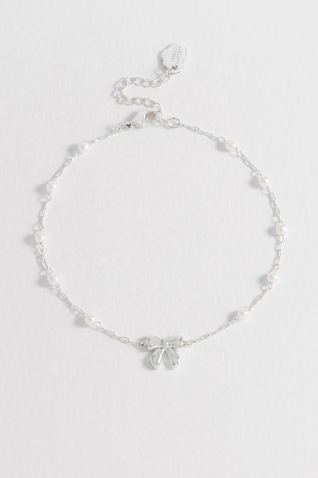 Bracelet on Message Card: Beaded Bow & Pearl - Dear Darling - Silver Plated - Estella Bartlett