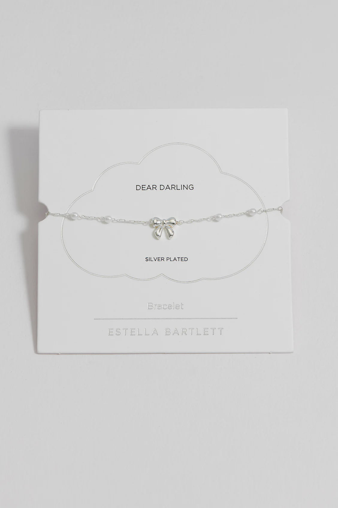 Bracelet on Message Card: Beaded Bow & Pearl - Dear Darling - Silver Plated - Estella Bartlett