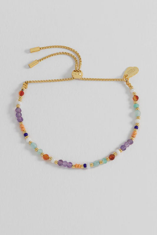 Bracelet: Lariat Mixed Stone Lilac & Orange CALM Beads Gold Plated