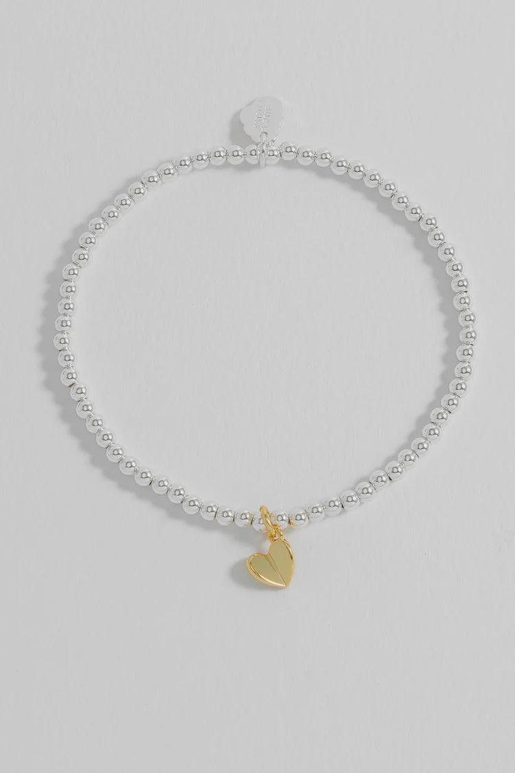 Bracelet on Message Card: Folded Heart You’re the Best Thank You Stretch Small Bead - Silver & Gold Plated - Estella Bartlett