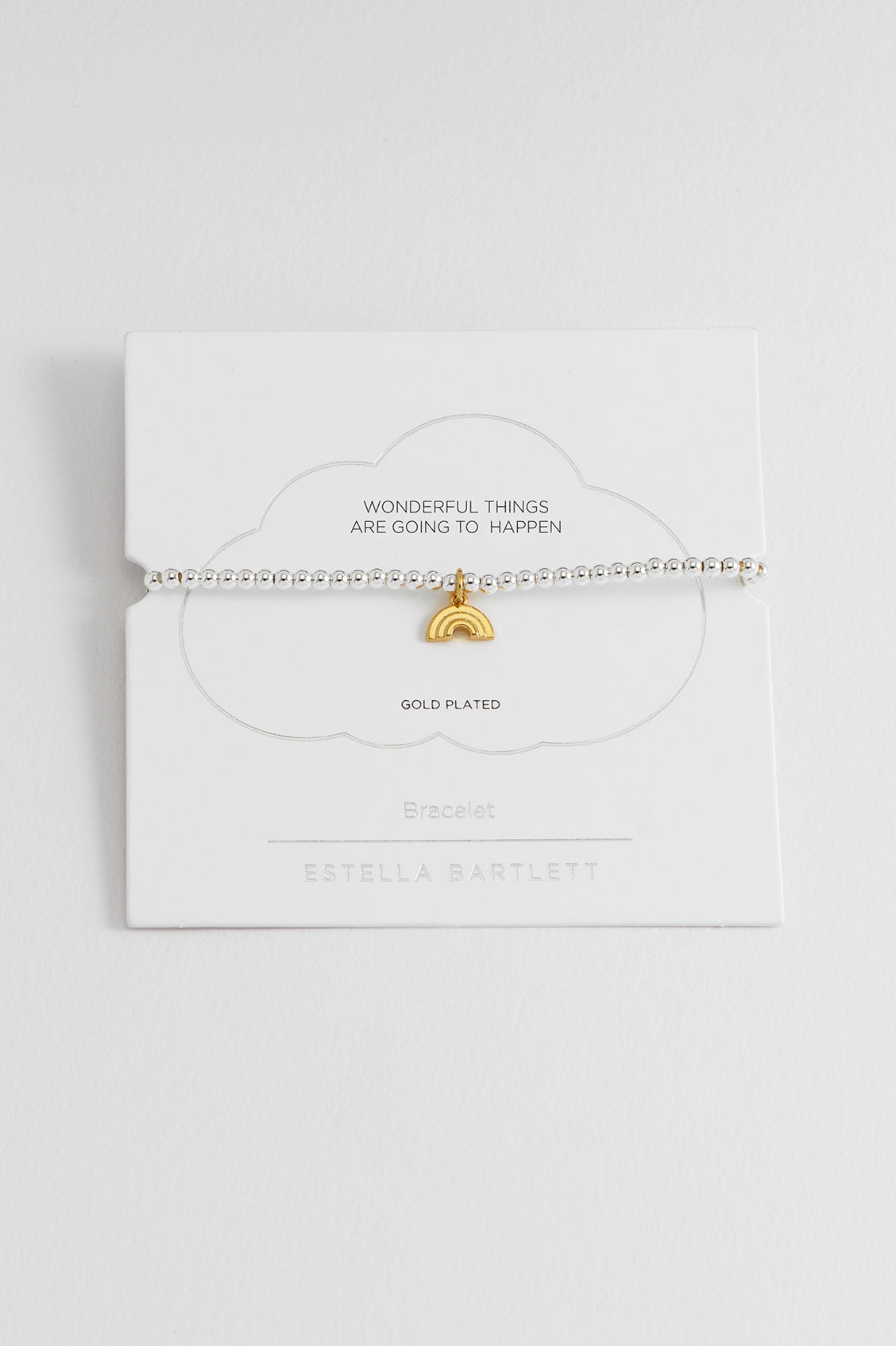 Bracelet on Message Card: Rainbow WONDERFUL THINGS ARE GOING TO HAPPEN - Gold and Silver Plated - Estella Bartlett