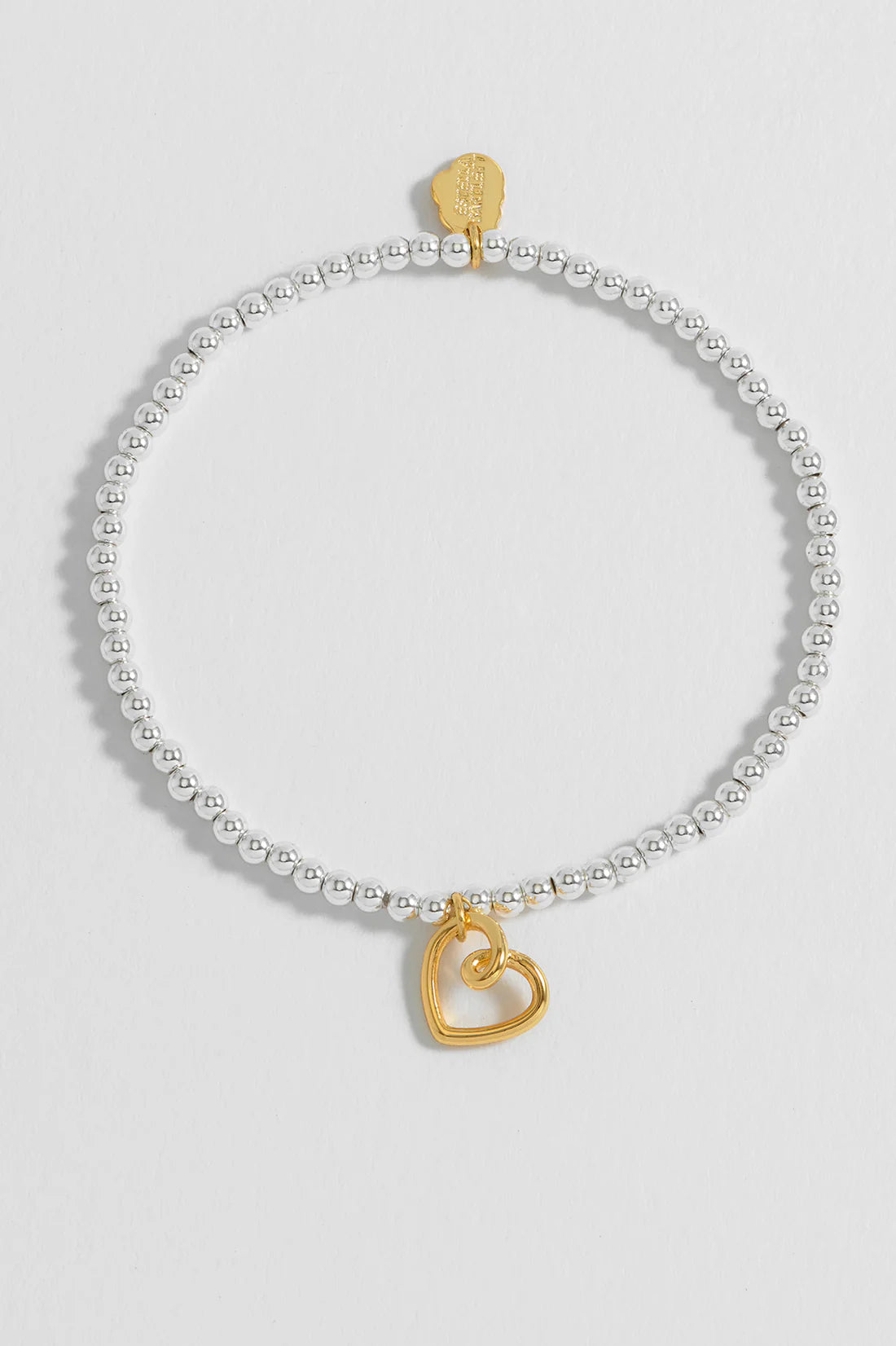 Bracelet on Message Card: Doodle Heart SISTER Stretch Small Bead - Silver & Gold Plated - Estella Bartlett