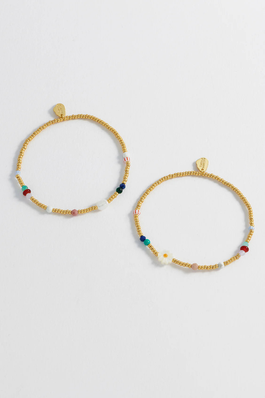 Bracelet on Message Card: Mixed Glass, Pearl And Gemstone Duo  HAPPY THOUGHTS - Gold Plated - Estella Bartlett