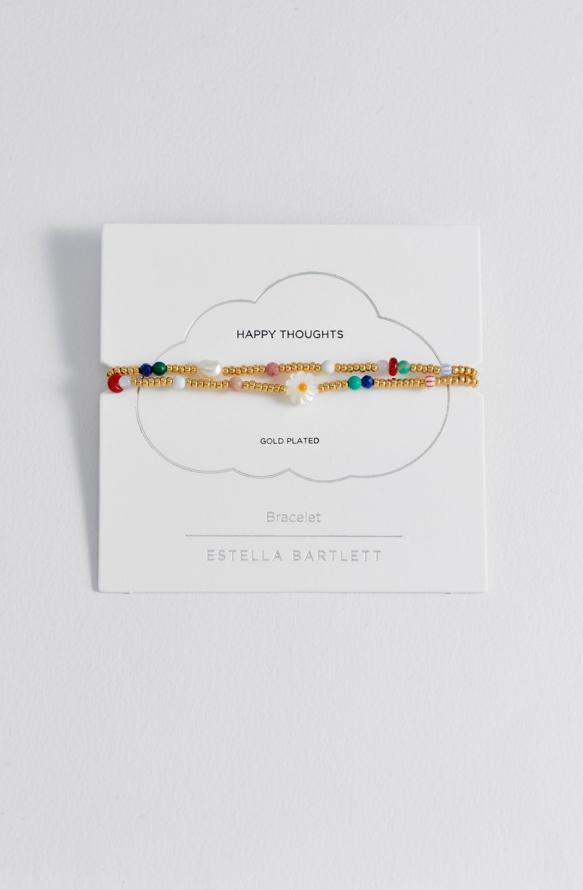 Bracelet on Message Card: Mixed Glass, Pearl And Gemstone Duo  HAPPY THOUGHTS - Gold Plated - Estella Bartlett