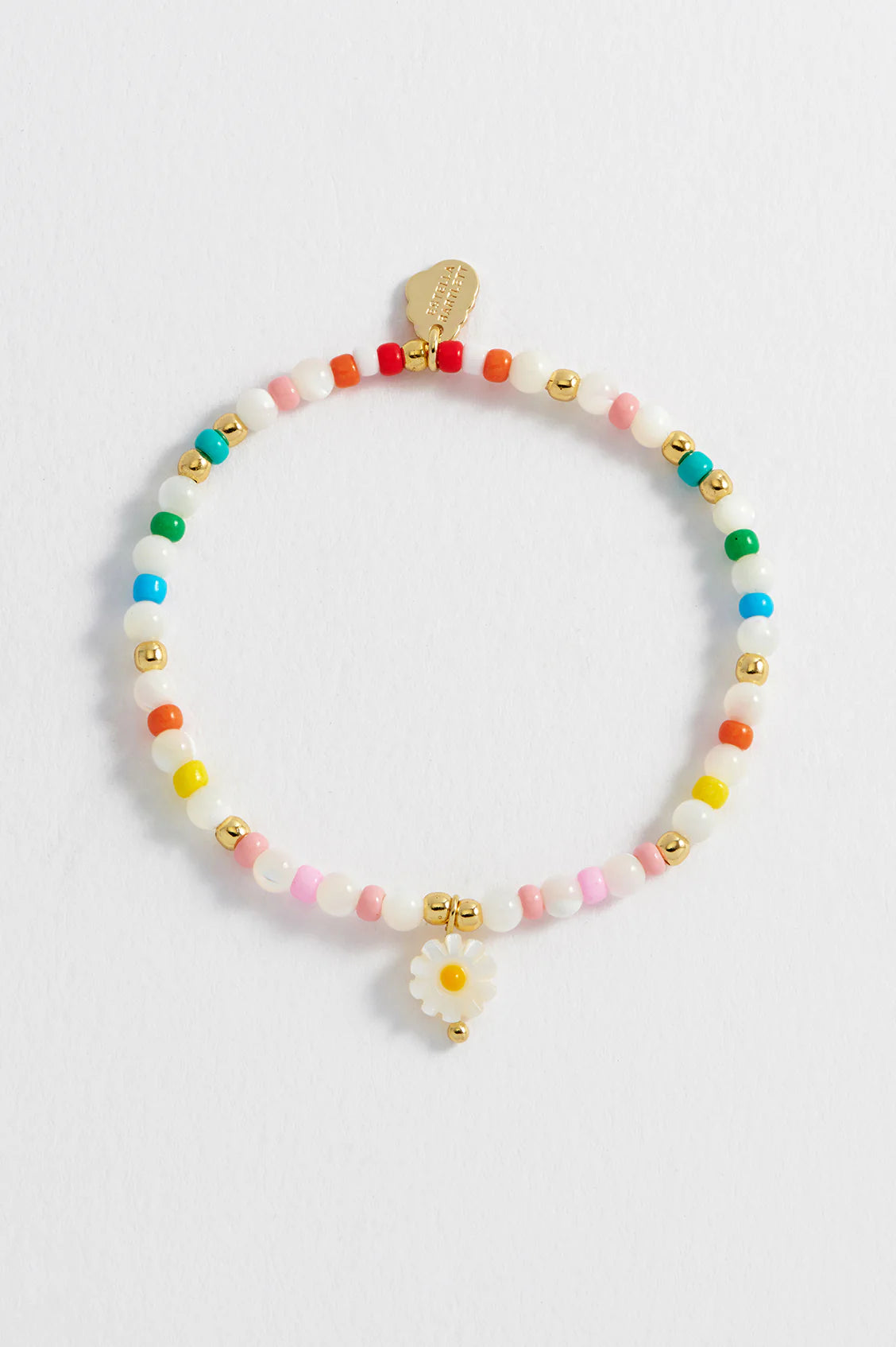 Bracelet on Message Card:  Multi-Gemstone Shell Flower YOU'RE BLOOMIN' PERFECT Colourful - Gold Plated - Estella Bartlett