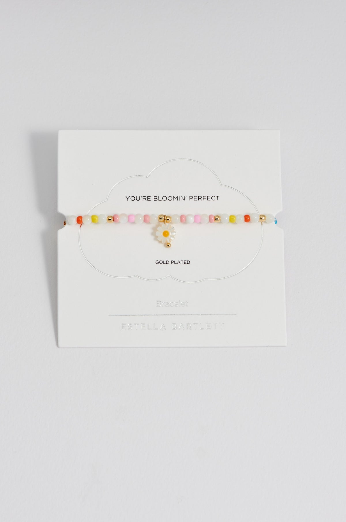 Bracelet on Message Card:  Multi-Gemstone Shell Flower YOU'RE BLOOMIN' PERFECT Colourful - Gold Plated - Estella Bartlett