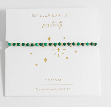 Bracelet on Message Card: Wellness Malachite Lariat POSITIVITY Green - Gold Plated - Estella Bartlett