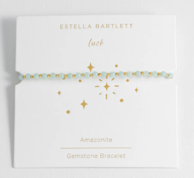Bracelet on Message Card: Wellness Amazonite Lariat LUCK Light Blue - Gold Plated - Estella Bartlett