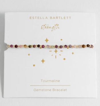 Bracelet on Message Card: Wellness Tourmaline Lariat STRENGTH Colourful - Gold Plated - Estella Bartlett