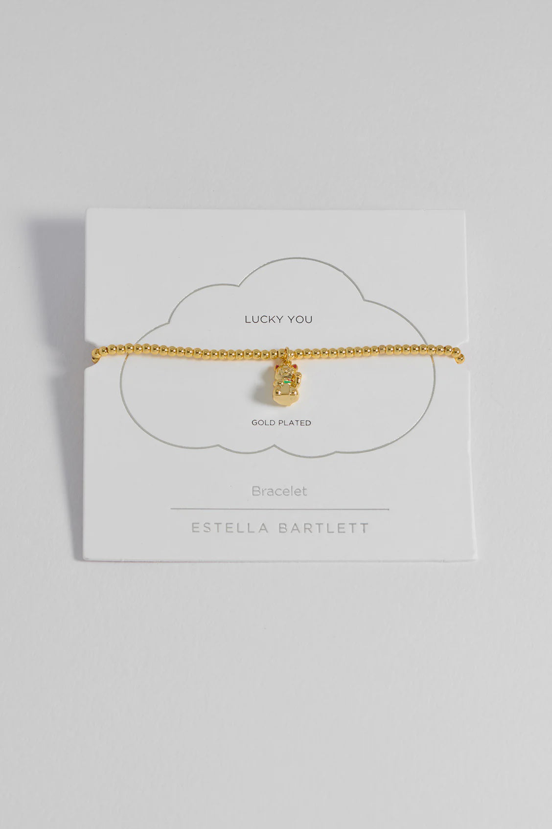 Bracelet on Message Card: Sienna Lucky Cat - LUCKY YOU - Gold Plated - Estella Bartlett