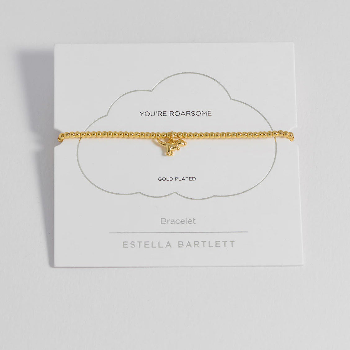 Bracelet on Message Card: Sienna Dinosaur YOU'RE ROARSOME - Gold Plated - Estella Bartlett