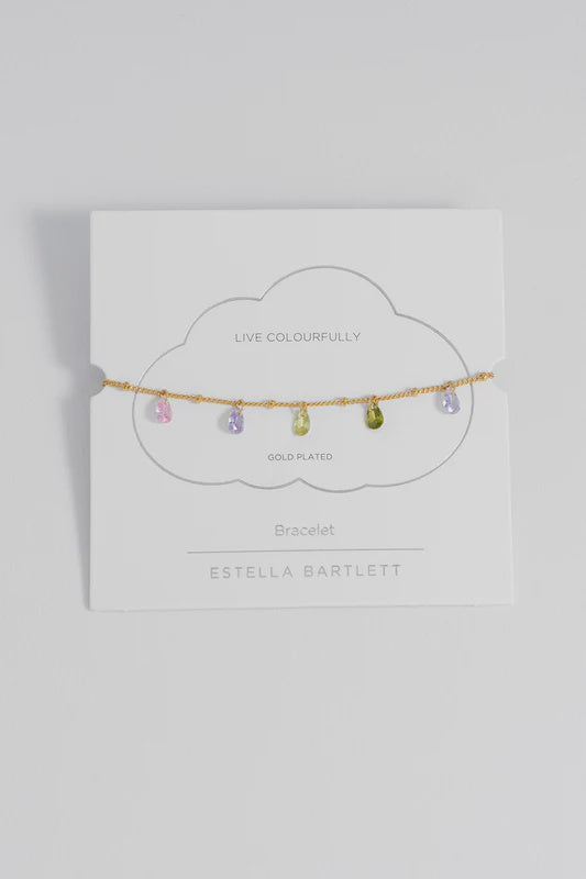 Bracelet on Message Card: LIVE COLOURFULLY Multi Coloured  - Gold Plated - Estella Bartlett