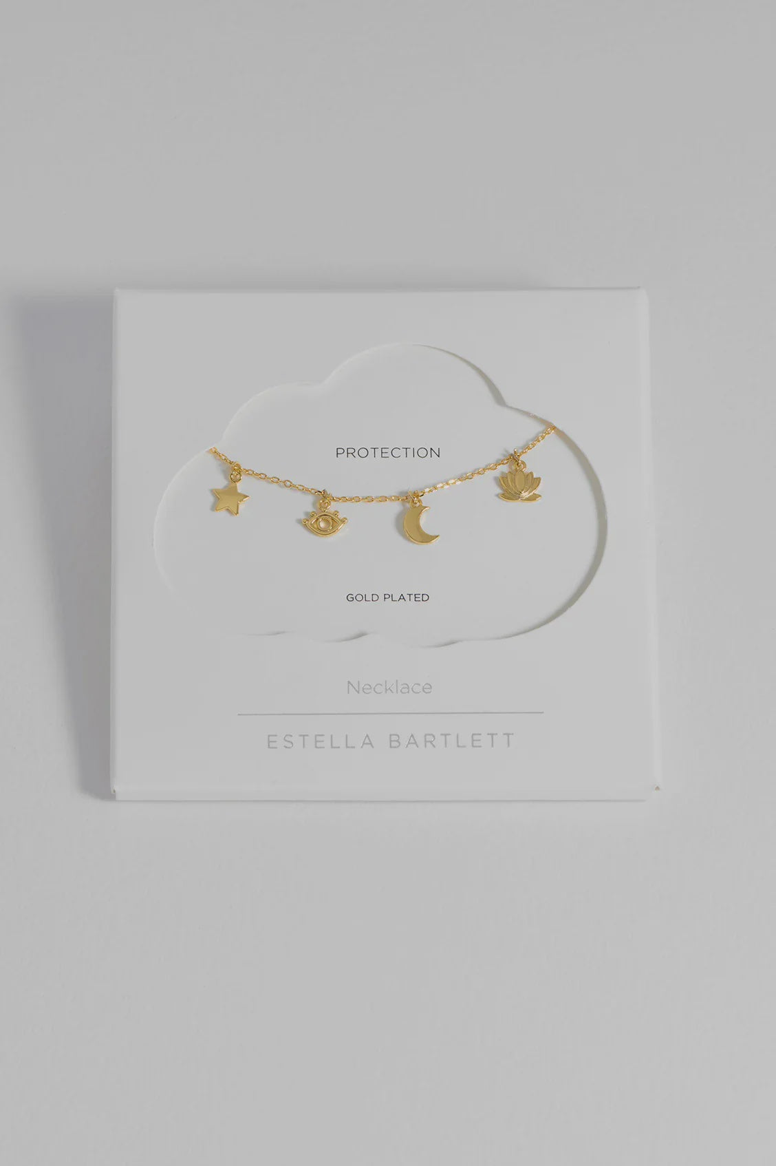 Necklace on Card: Short Evil Eye Moon & Stars - PROTECTION - Gold Plated - Estella Bartlett