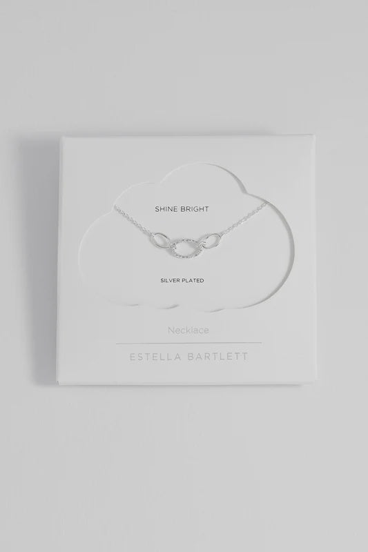 Necklace on Card: Pendant Oval Link CZ Chain - Silver Plated - Estella Bartlett