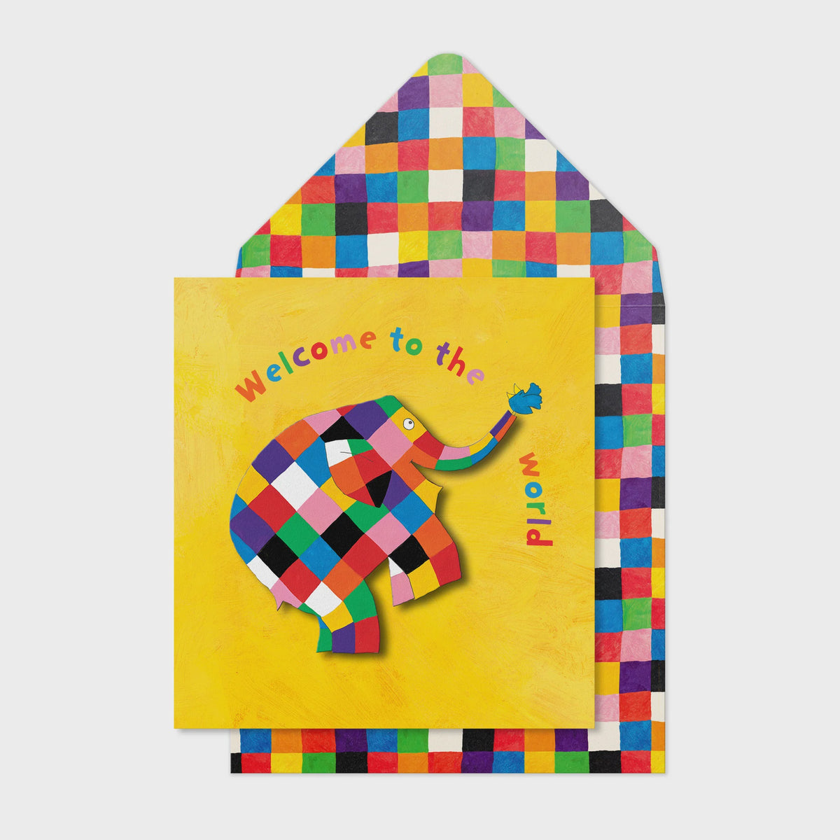 New Baby Card: Neutral 3D Welcome to the World Elmer - Tache