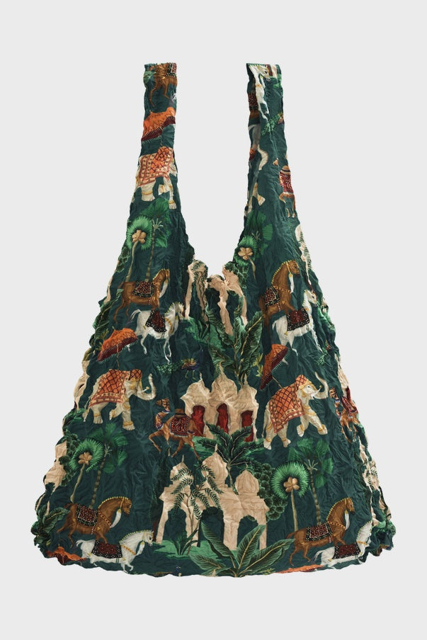 Reusable Shopping Bag: Crinkle Empire Expandable - Green/Cream - My Little Eco Bag