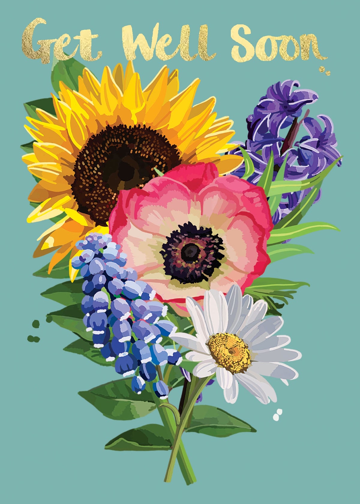 Get Well Card: Floral Sunflower Daisy - Blue & Gold