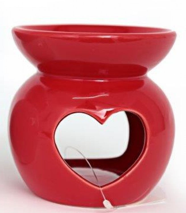 Oil Burner: Wax Melter  Ceramic  Heart 10cm x 10cm - Red
