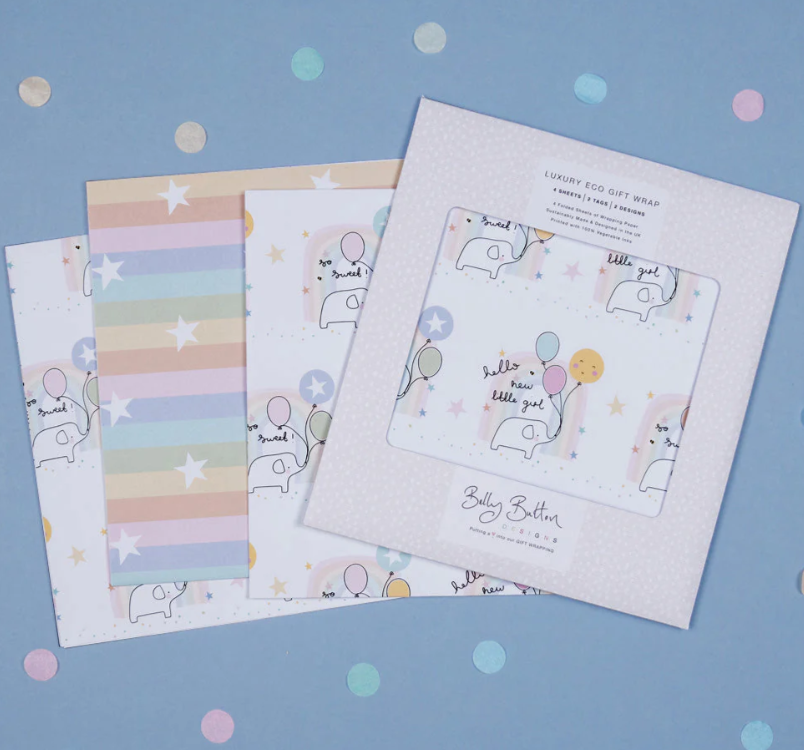 Flat Wrap Pack: 4 Sheets Luxury Eco 2 Designs Baby Girl  - Pastels - Belly Button Designs