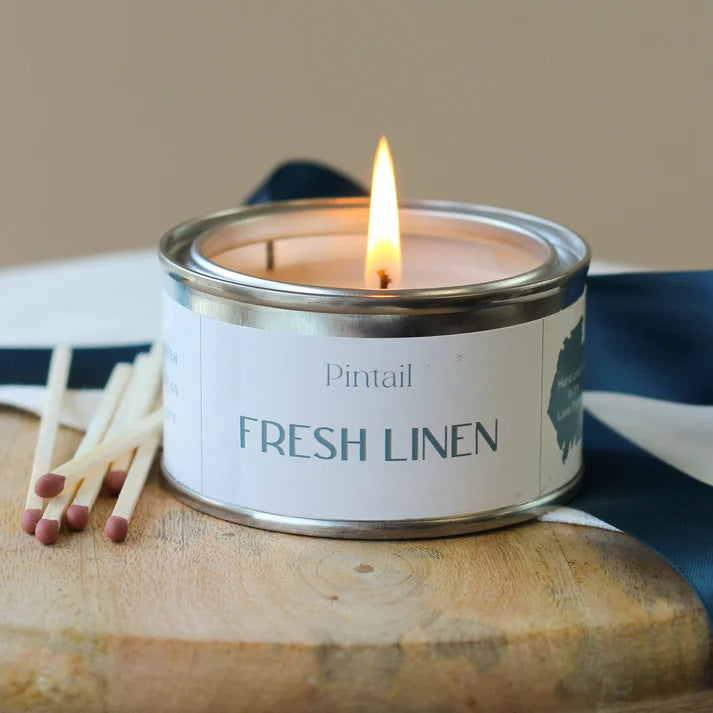 Candle: Scented Tin 14 hrs - Fresh Linen - White Wax