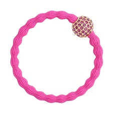 Hairband Bracelet: Stretch Bubble Elastic with Gold Diamante Disco Ball - Fuscia Pink - By Eloise