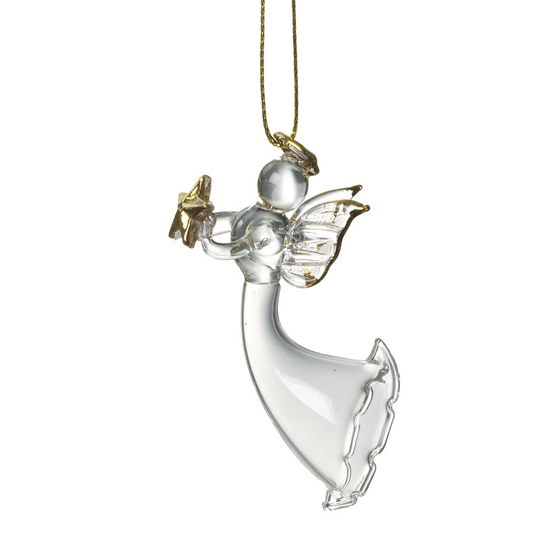 Christmas Tree Decoration: Glass Floaty Dress Star  - Gold - Heaven Sends