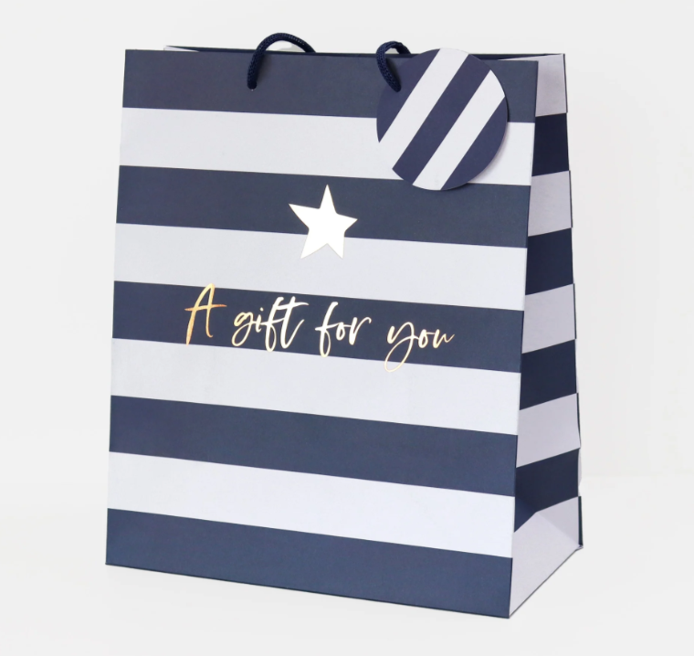 Gift Bag: Large Portrait Stripe A Gift For you - Blue - Belly Button Designs