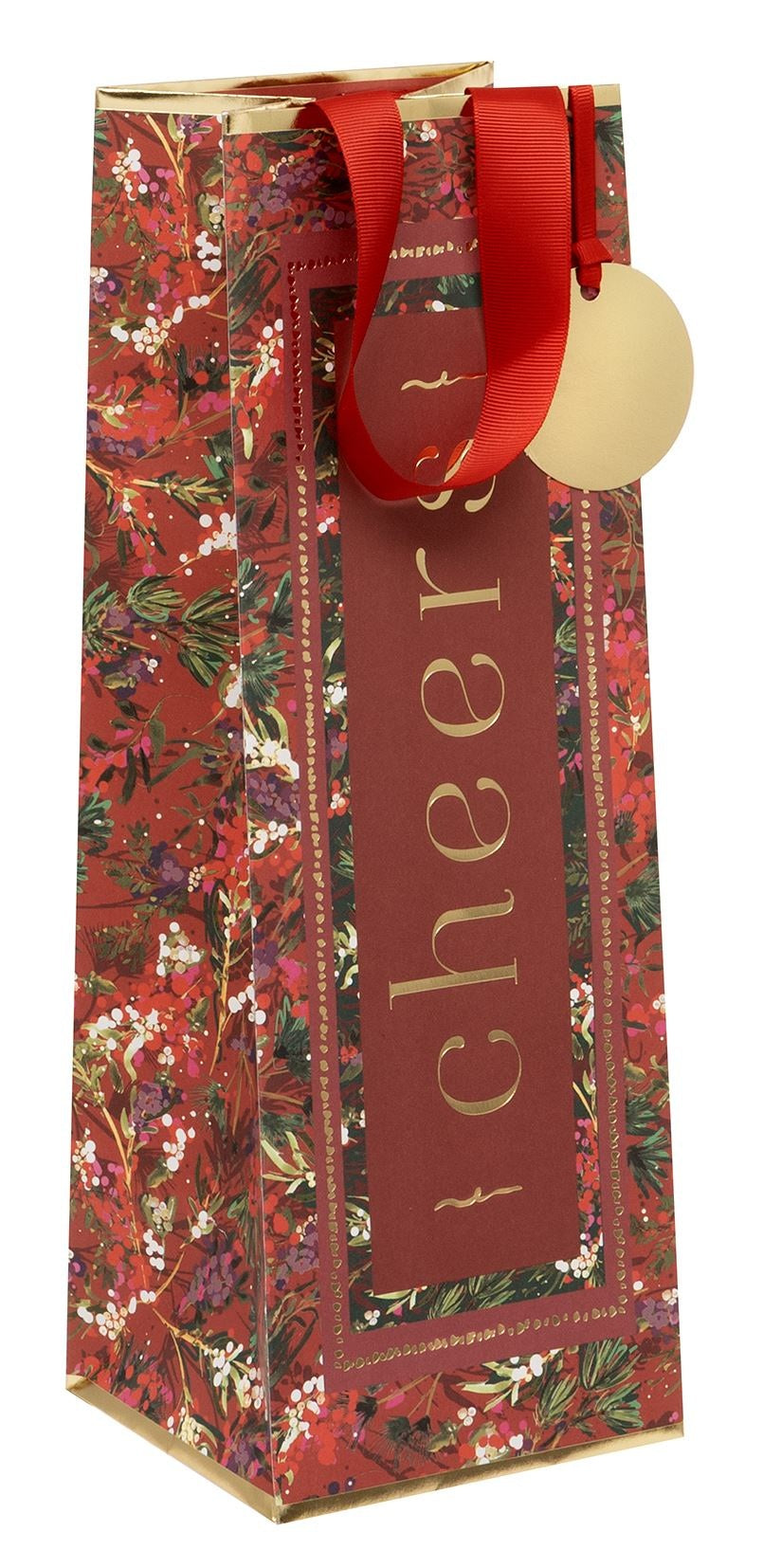 Gift Bag: Bottle Framed Foliage - Kraft - Glick
