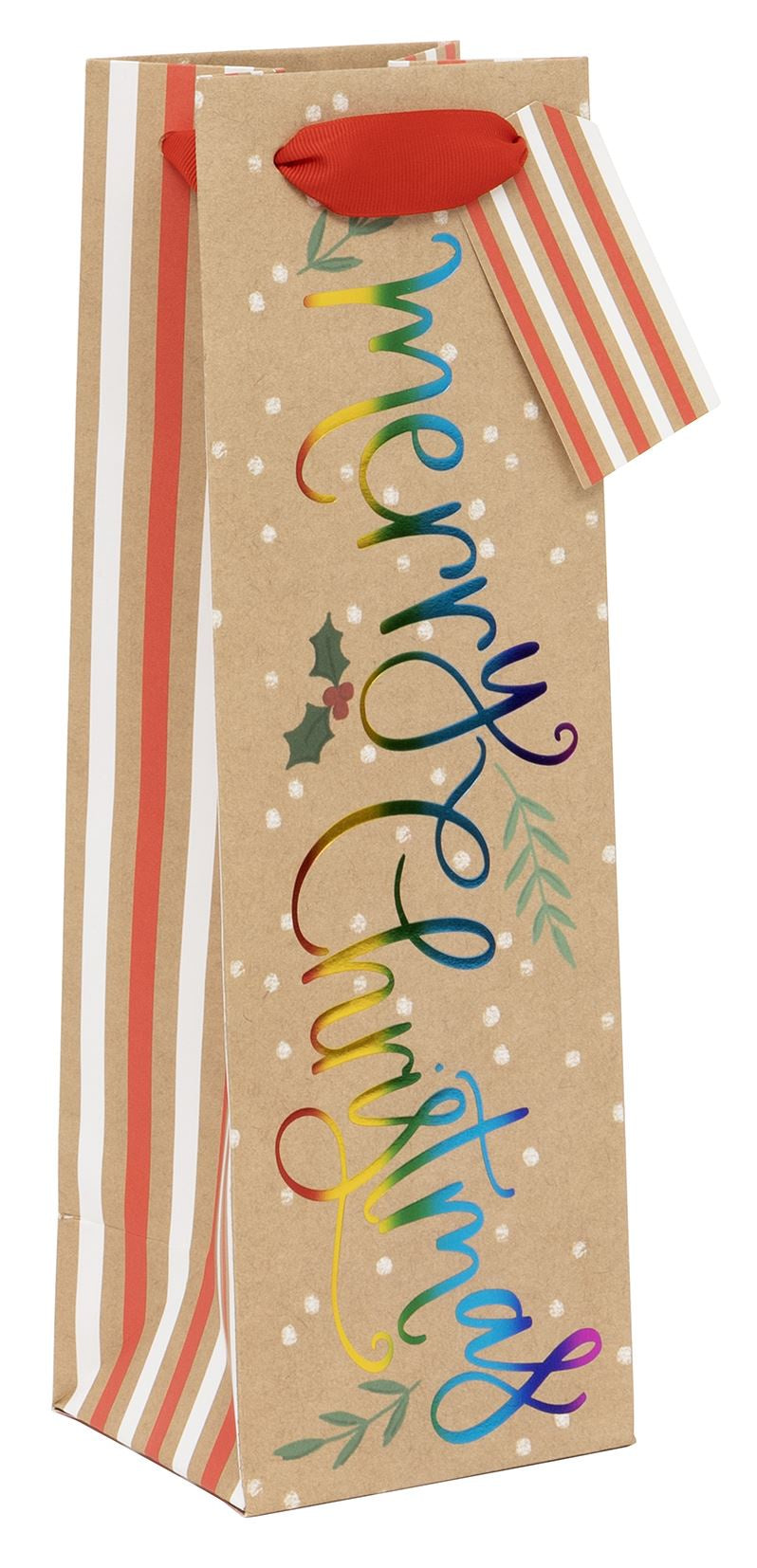 Gift Bag: Bottle Rainbow Merry Christmas CHRISTMAS  - Kraft - Glick