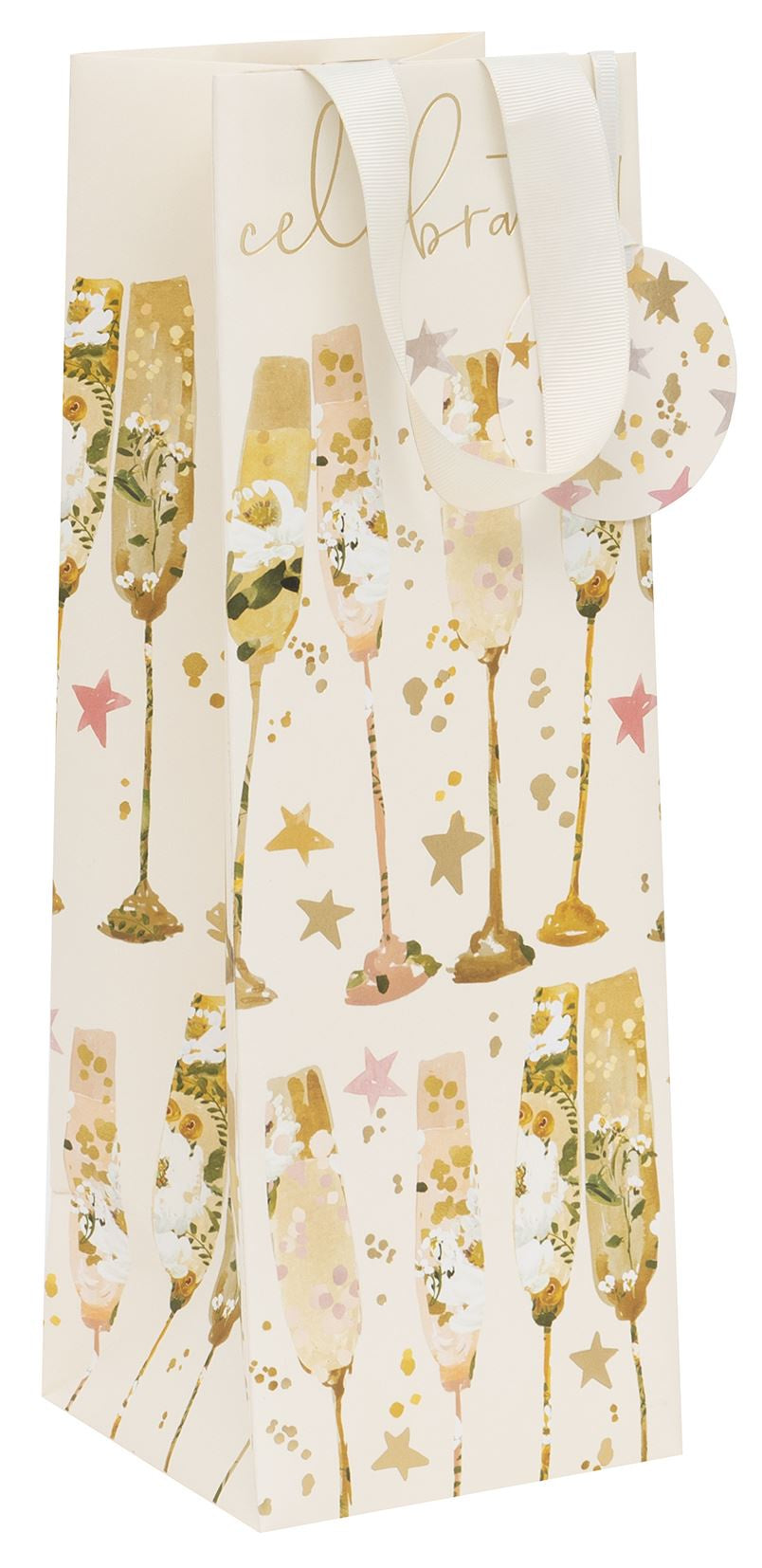 Gift Bag: Bottle Champagne Flutes - Gold - Glick